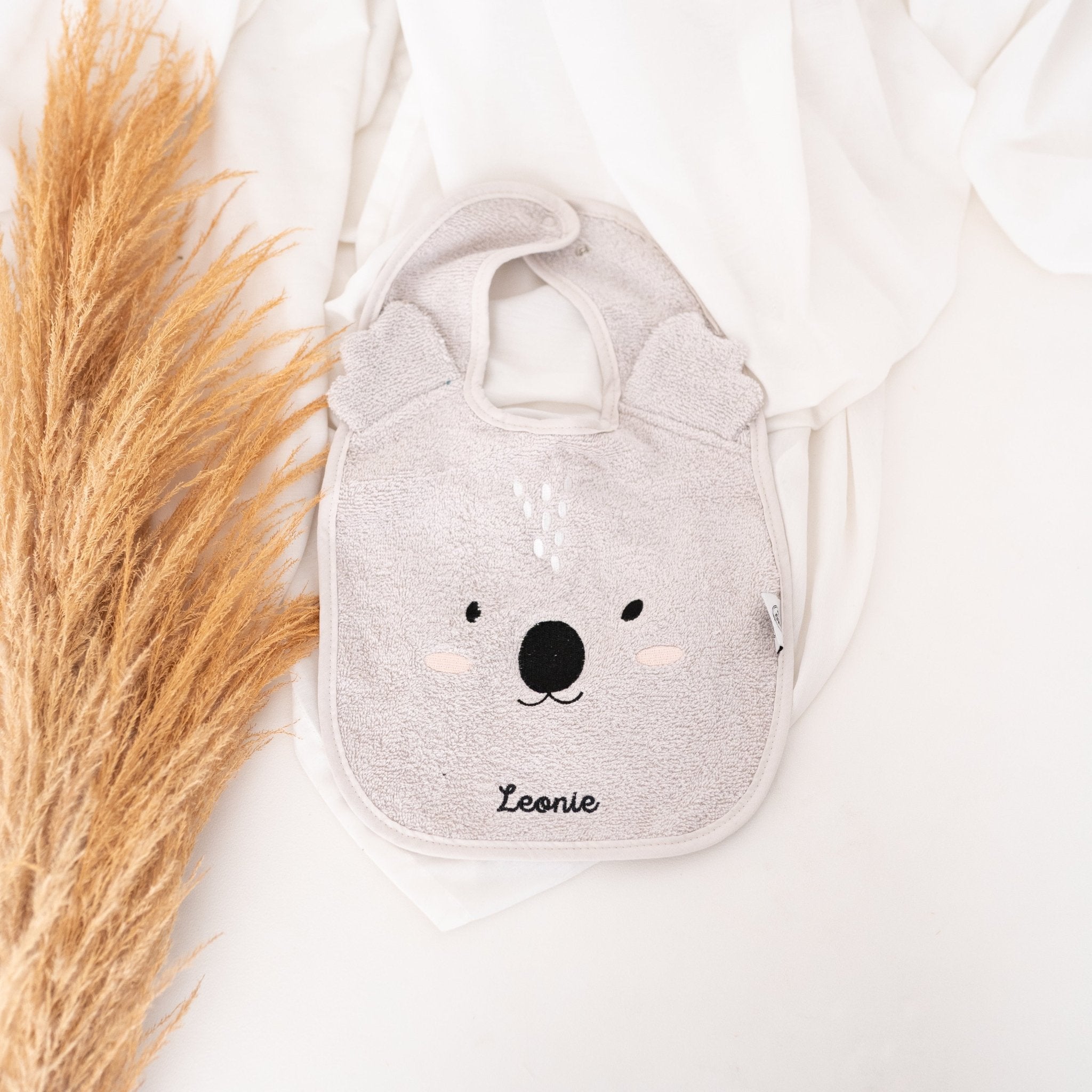TRYCO Baumwoll Lätzchen Tiere personalisiert - Koala, Schwan, Leopard, Drache - wunderwunsch