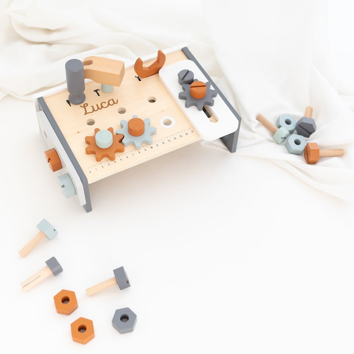 TRYCO Tisch Werkbank Holz mit Terrakotta personalisiert - wunderwunsch