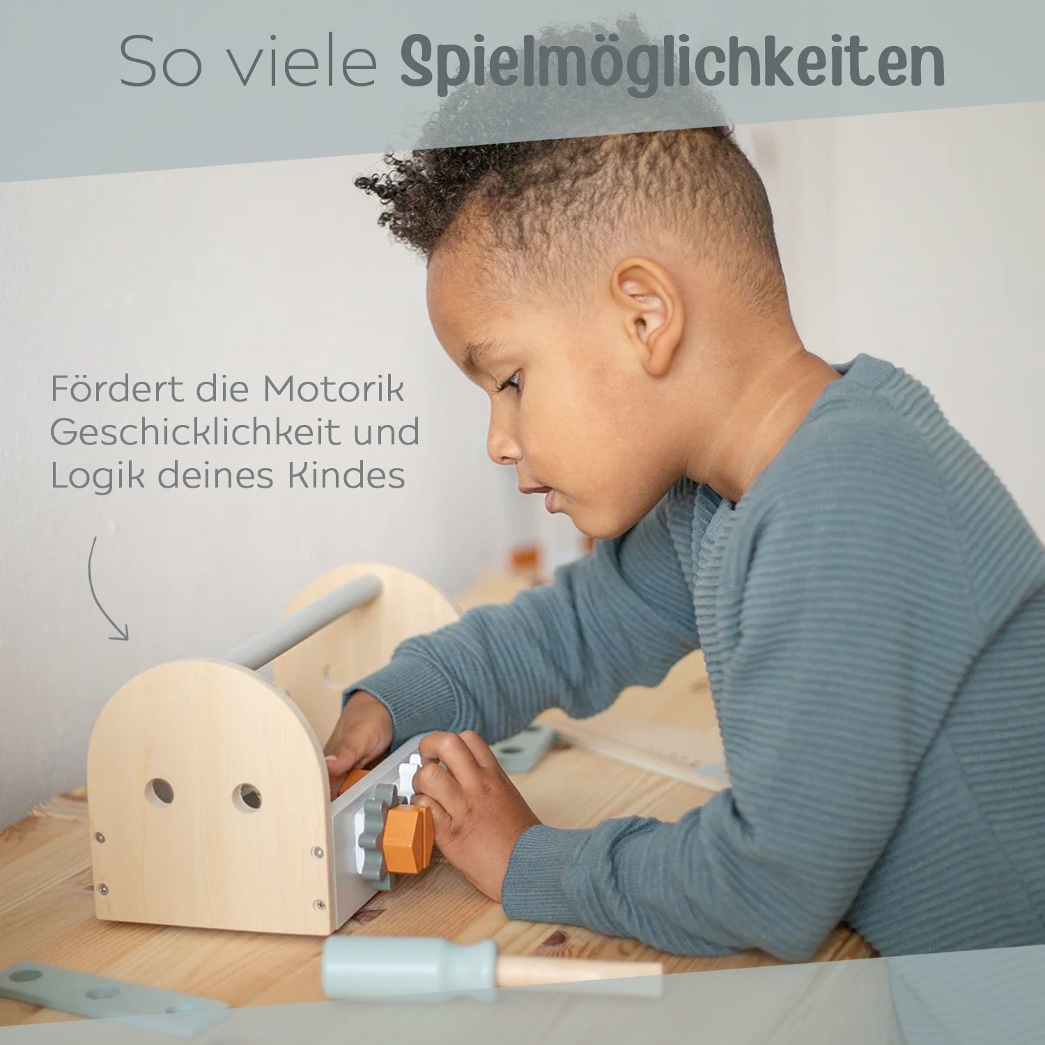 TRYCO Werkzeugkasten Holz mit Terrakotta personalisierbar - wunderwunsch