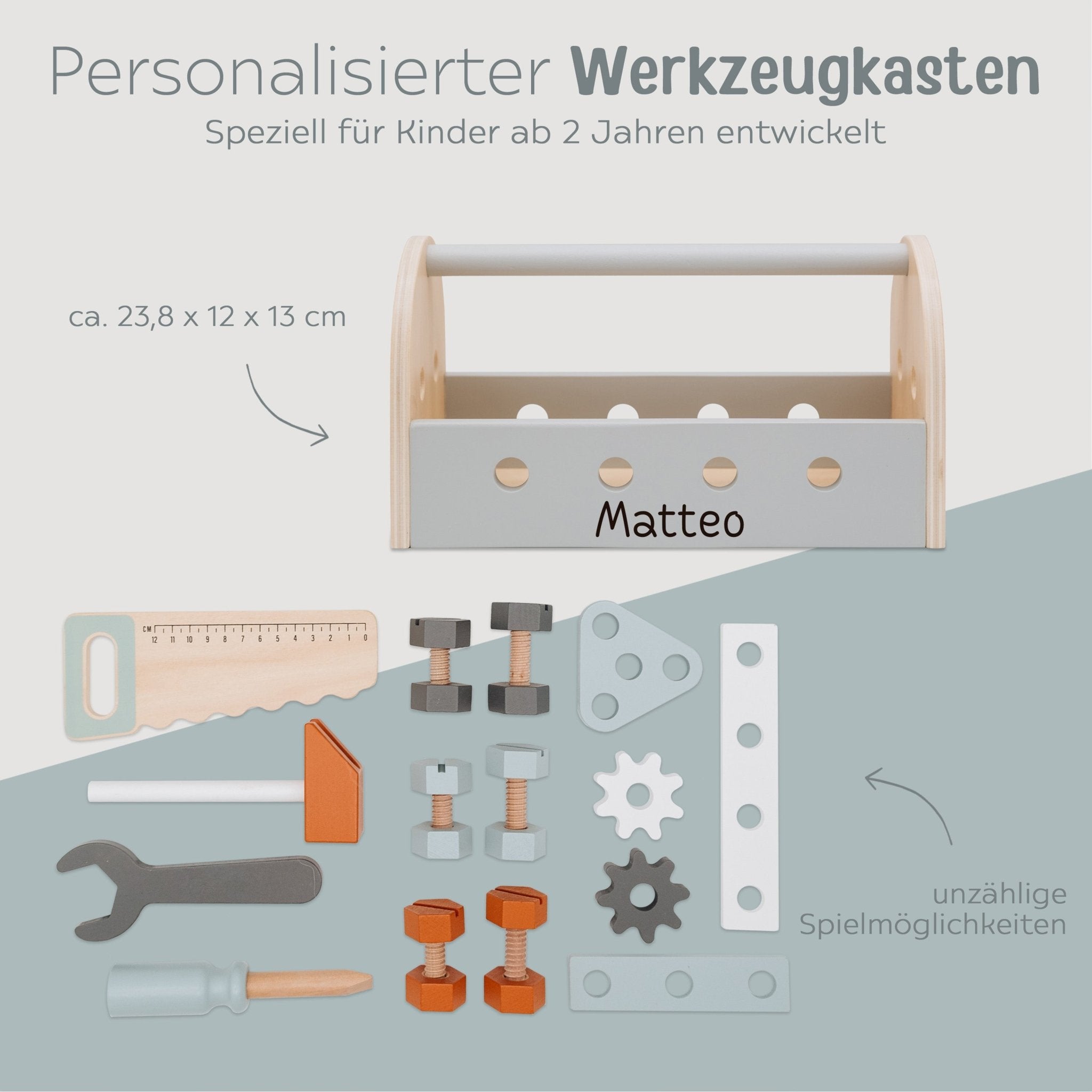 TRYCO Werkzeugkasten Holz mit Terrakotta personalisierbar - wunderwunsch