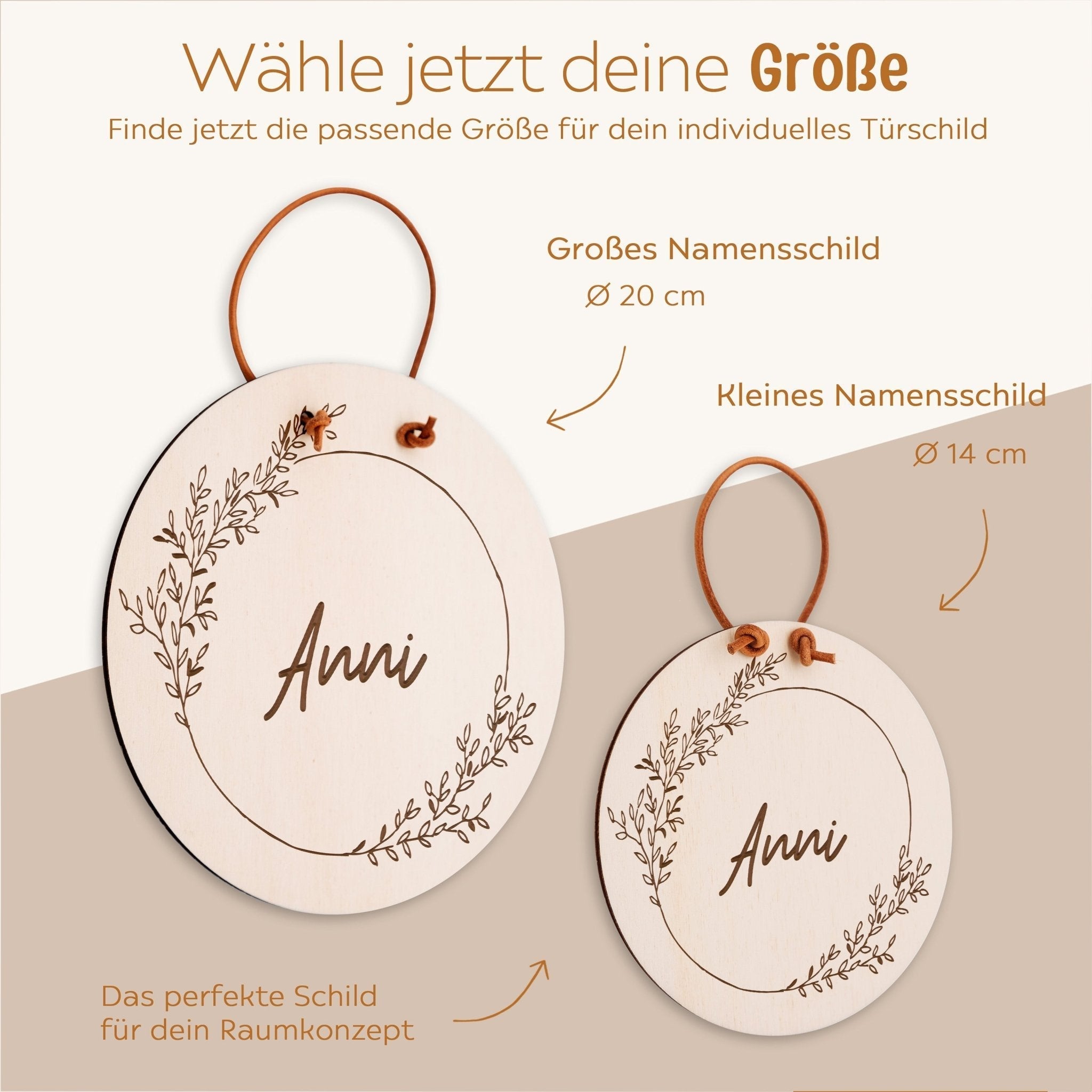 Türschild Kinderzimmer personalisiert - Blumenkranz Gravur - wunderwunsch