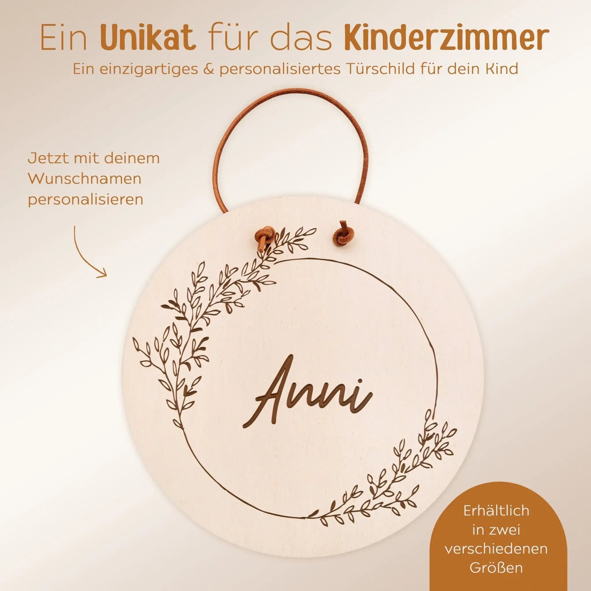 Türschild Kinderzimmer personalisiert - Blumenkranz Gravur - wunderwunsch