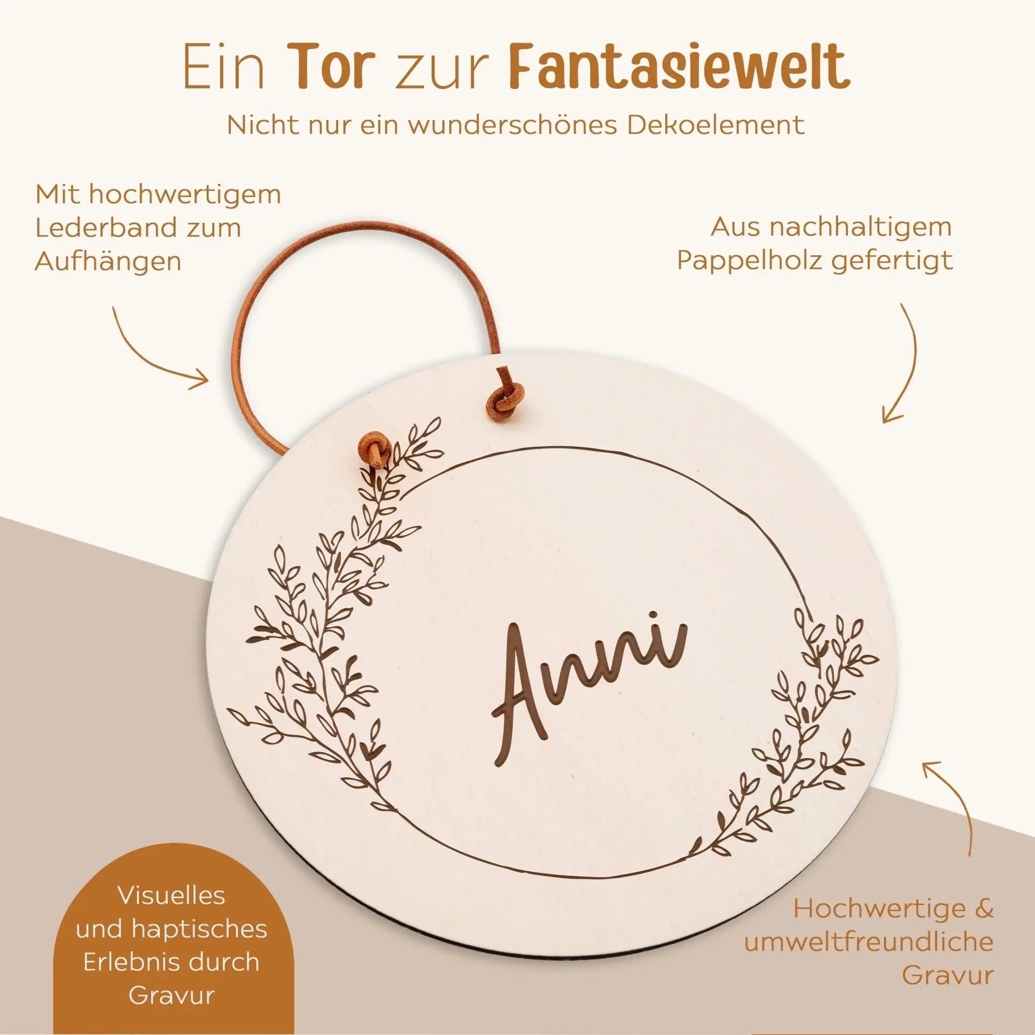 Türschild Kinderzimmer personalisiert - Blumenkranz Gravur - wunderwunsch