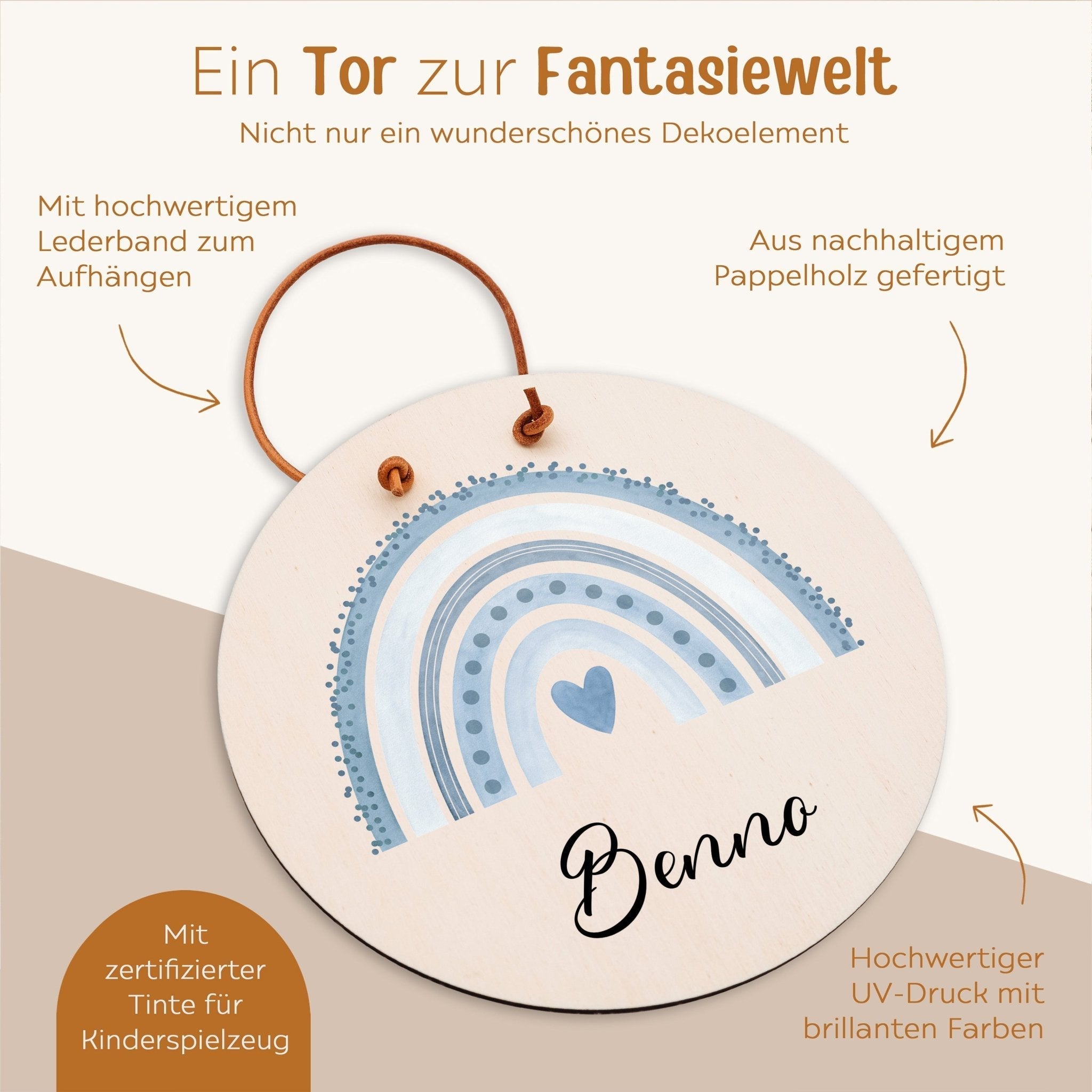 Türschild Kinderzimmer personalisiert - Regenbogen Punkte Aquarell - wunderwunsch