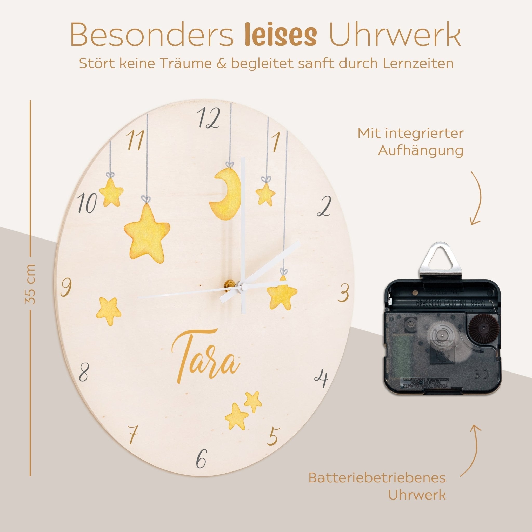 Wanduhr Kinder Holz personalisiert - Sterne - wunderwunsch