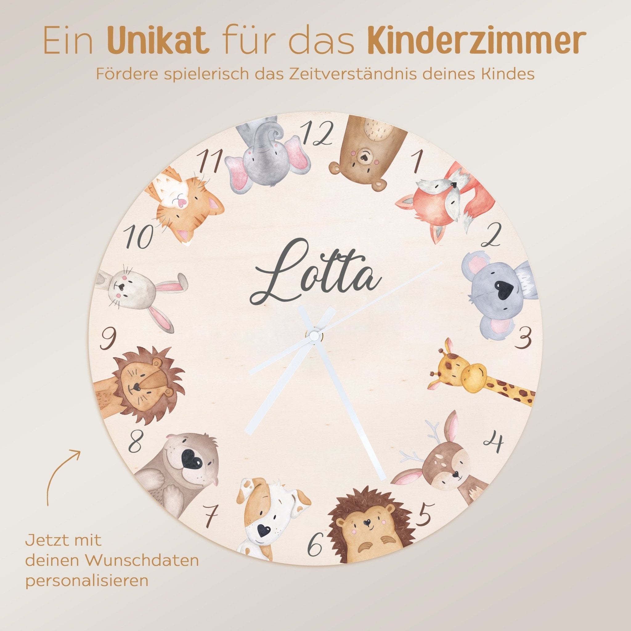 Wanduhr Kinder Holz personalisiert - Tierkreis - wunderwunsch