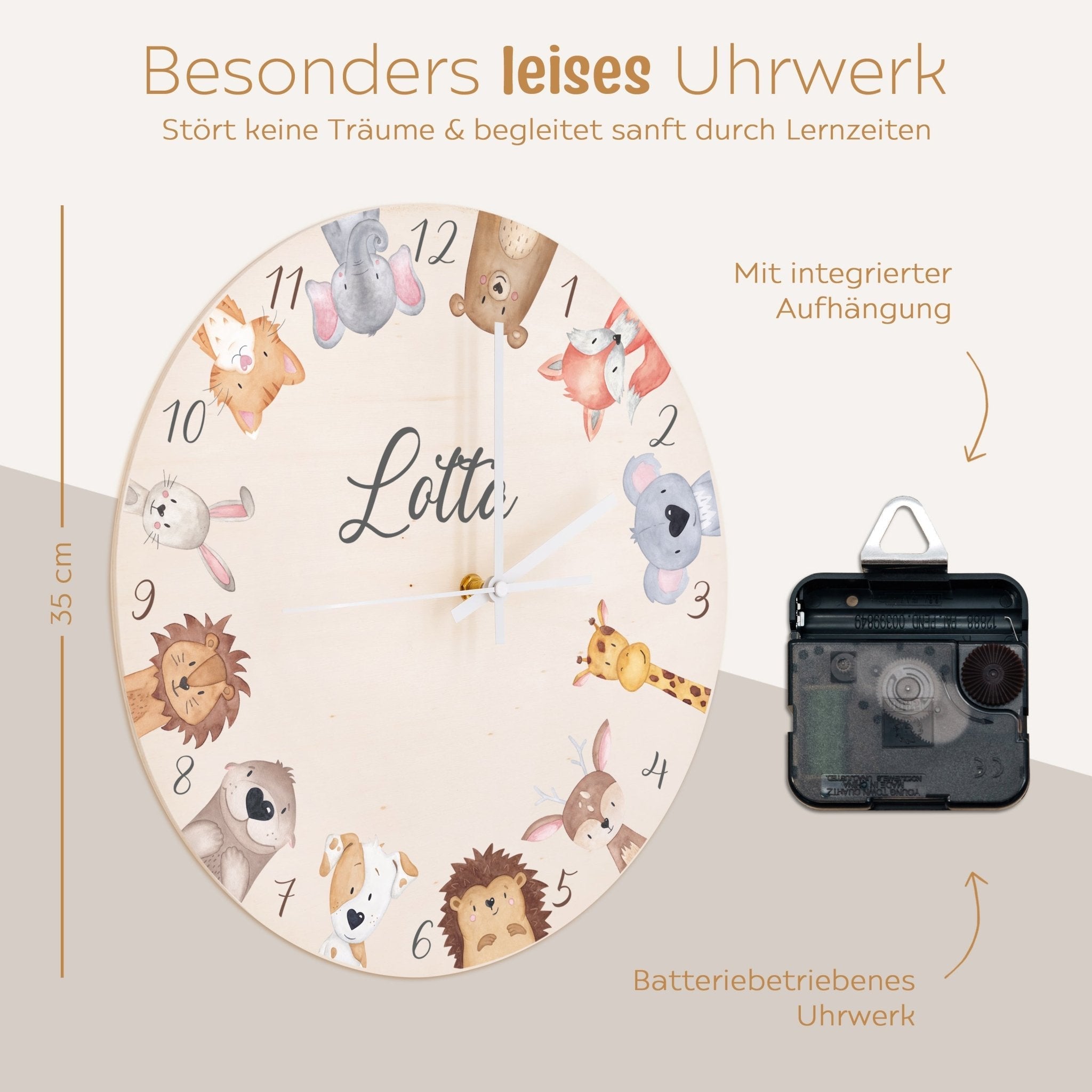 Wanduhr Kinder Holz personalisiert - Tierkreis - wunderwunsch