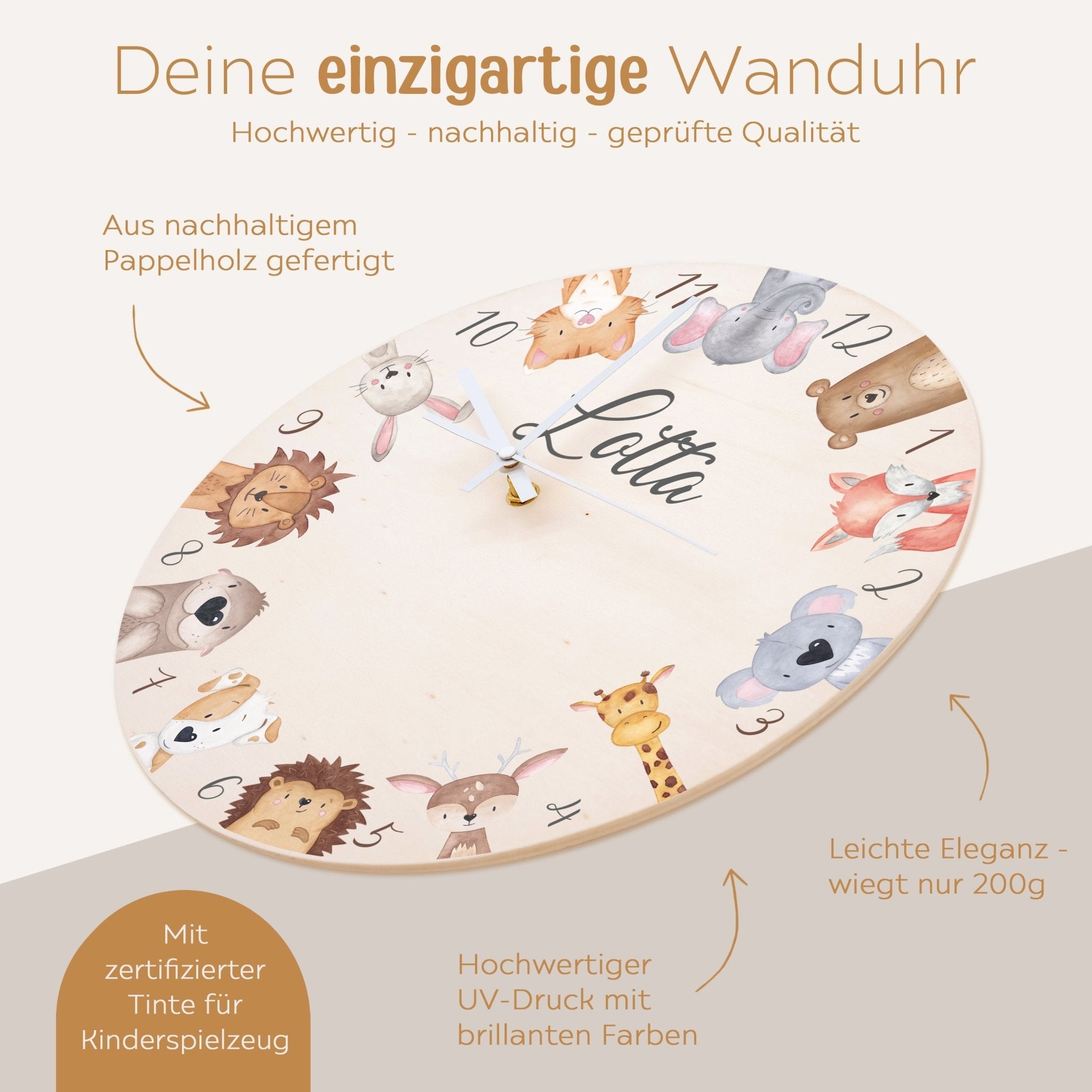 Wanduhr Kinder Holz personalisiert - Tierkreis - wunderwunsch