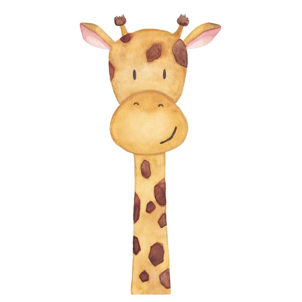 Handgezeichnetes Wunderwunsch Tiermotiv: Giraffe als Aquarell Illustration, gelb mit braunen Flecken