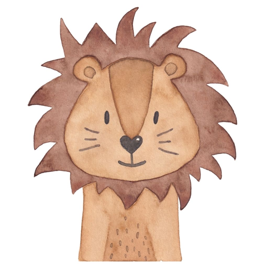 Handgezeichnetes Wunderwunsch Tiermotiv: Löwe als Aquarell Illustration mit brauner Mähne