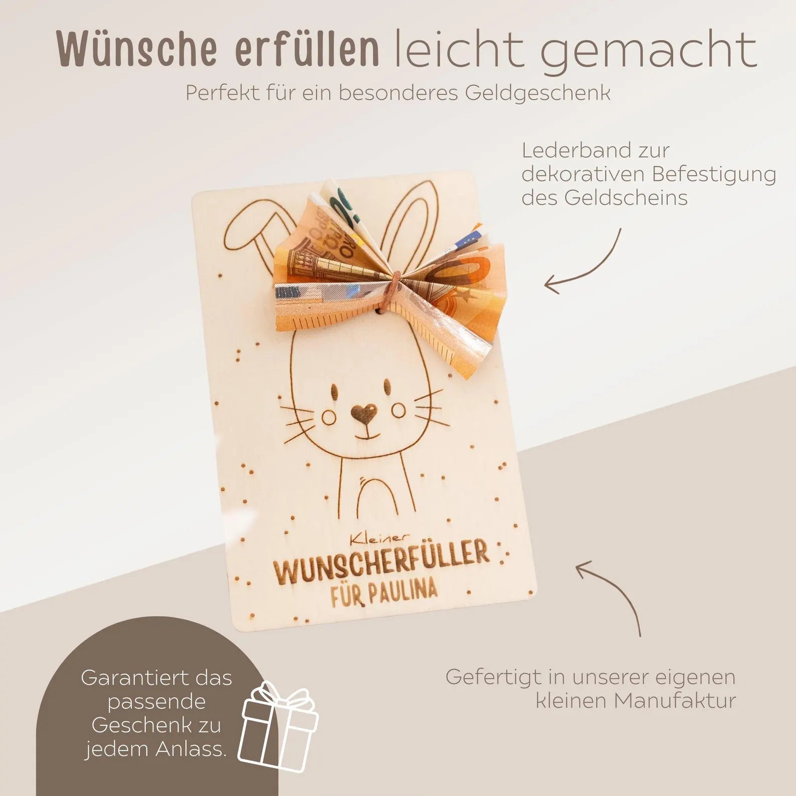 Wunscherfüller Holzkarte Tier Gravur - wunderwunsch