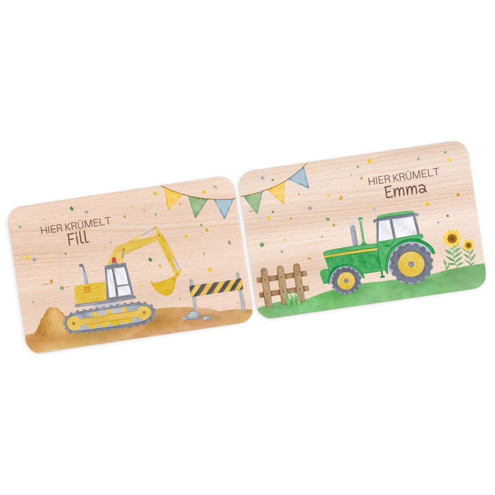 Frühstücksbrettchen Geschwister personalisiert - Fahrzeuge