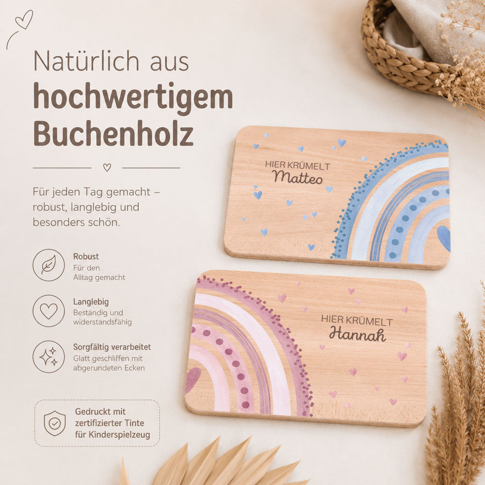 Frühstücksbrettchen Geschwister personalisiert - Regenbogen
