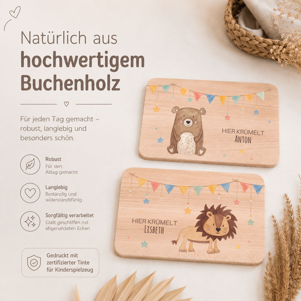Frühstücksbrettchen Geschwister personalisiert - Tiere Girlande