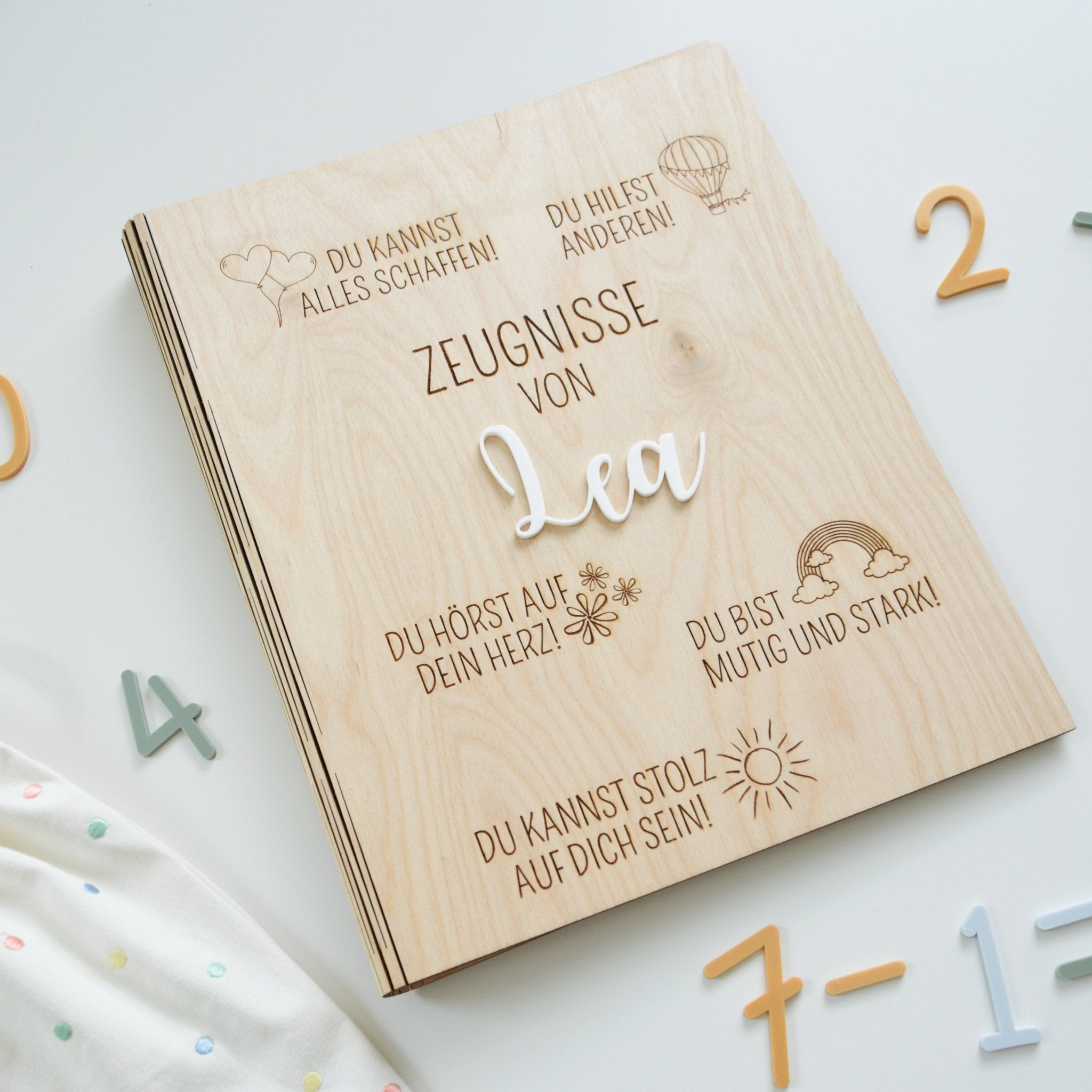 Zeugnismappe Holz personalisiert - Affirmationen Gravur - wunderwunsch