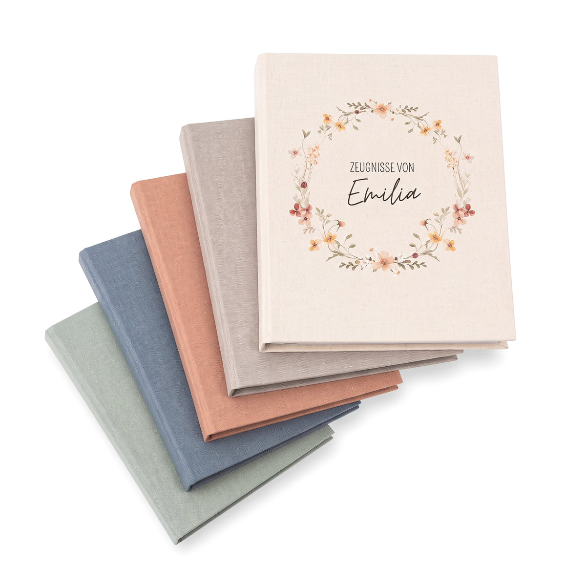 Zeugnismappe Stoff personalisiert - Blumenkranz Aquarell - wunderwunsch