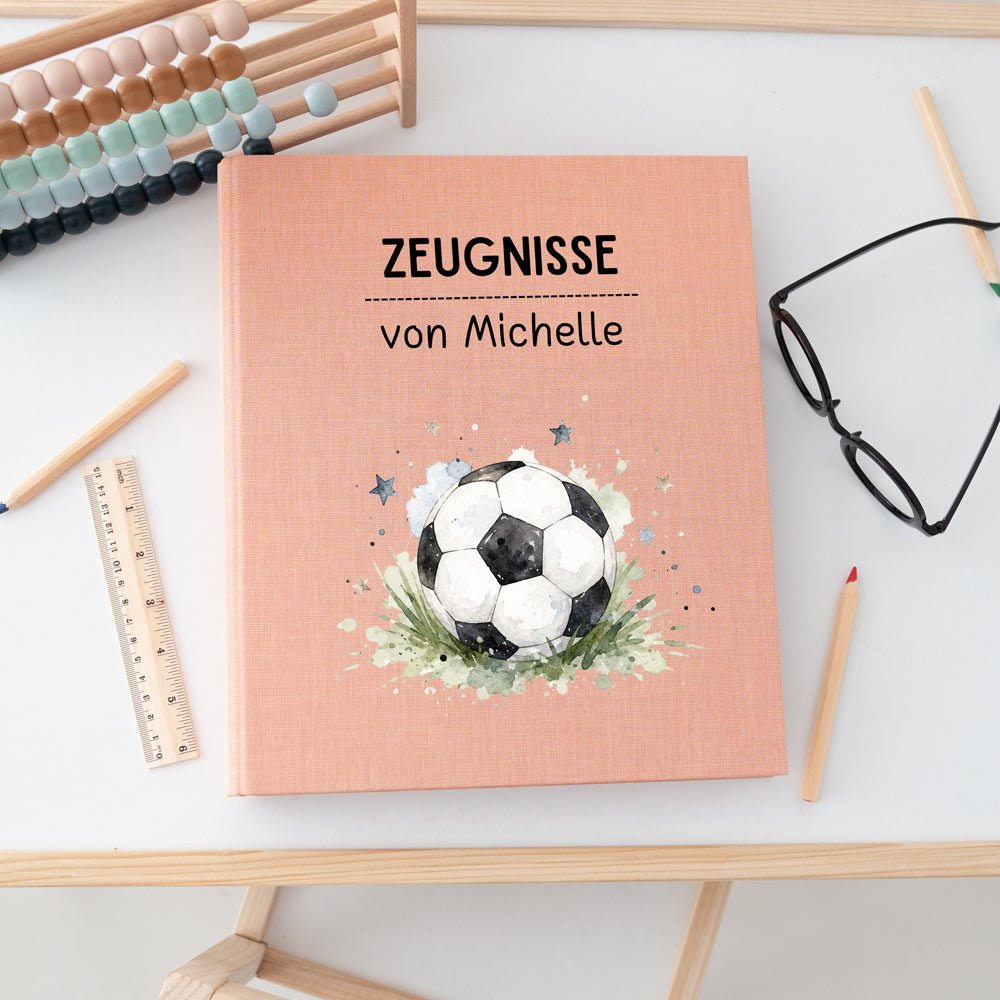 Zeugnismappe Stoff personalisiert - Fußball Aquarell - wunderwunsch