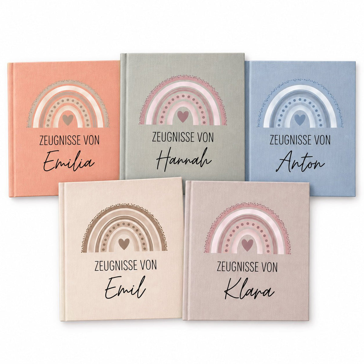 Zeugnismappe Stoff personalisiert - Regenbogen Aquarell - wunderwunsch