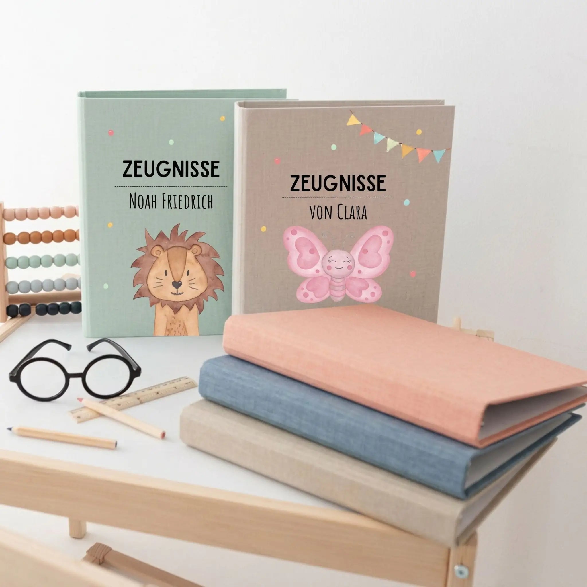 Zeugnismappe Stoff personalisiert - Tier Girlande Aquarell - wunderwunsch