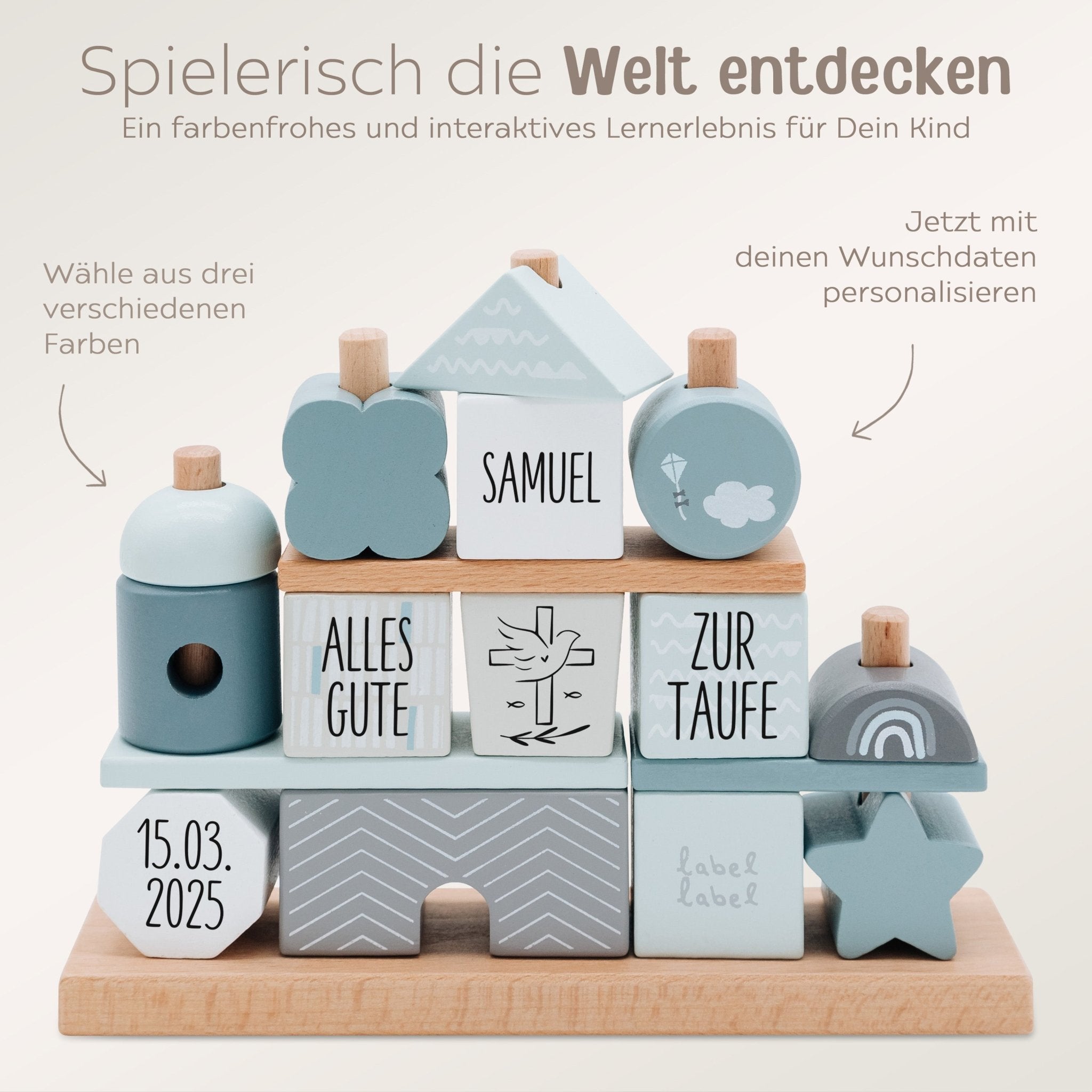 "ZUR TAUFE" Label Label Stapelhaus Holz personalisiert - wunderwunsch
