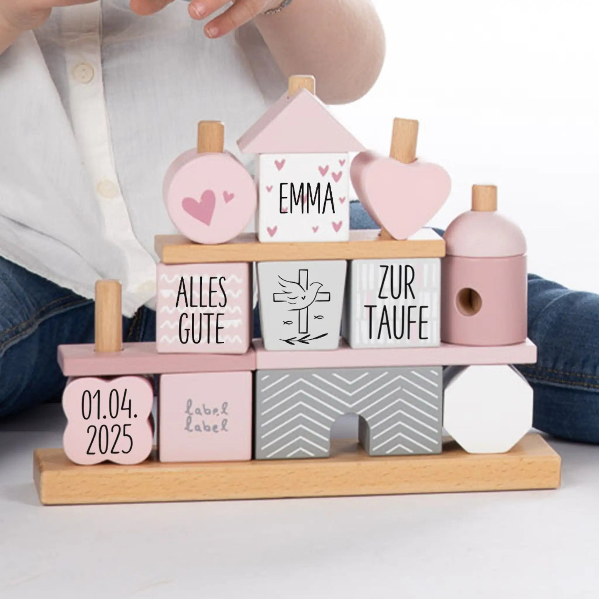 ZUR TAUFE Label Label Stapelhaus Holz personalisiert - wunderwunsch