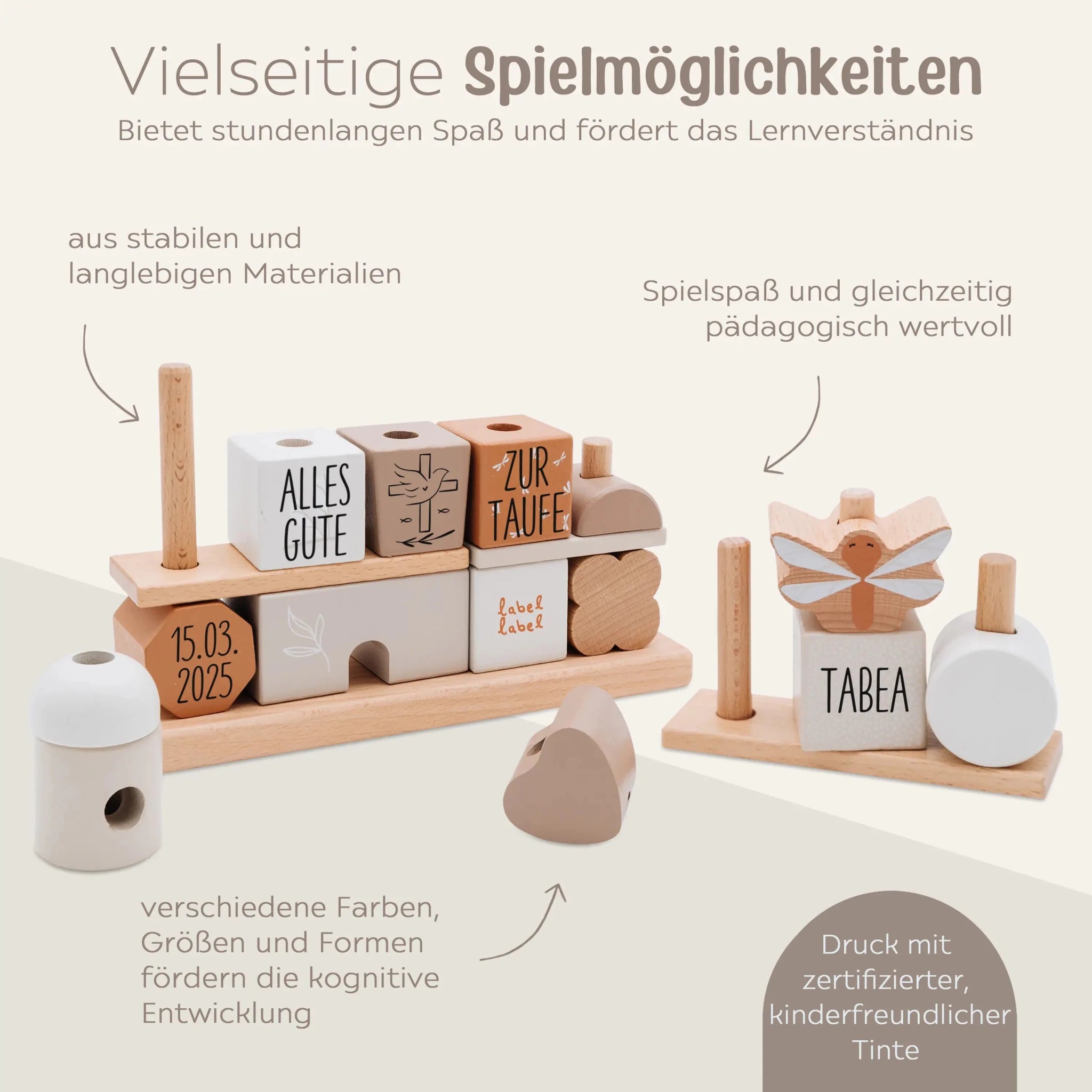 ZUR TAUFE Label Label Stapelhaus Holz personalisiert - wunderwunsch