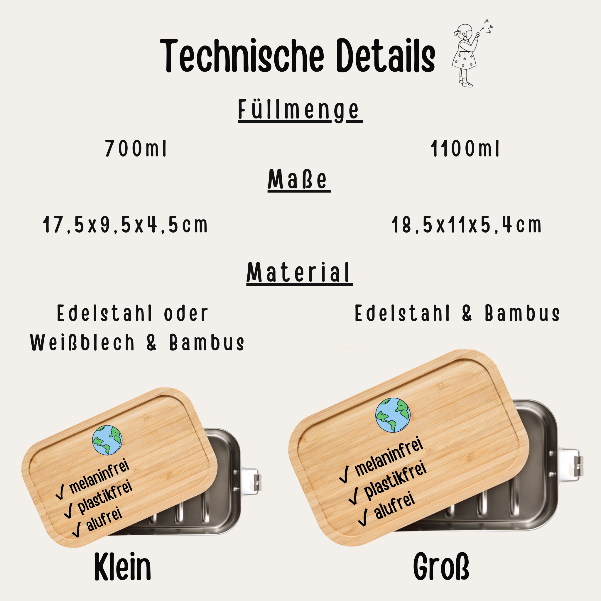 Generisch Personalisierte Brotdose mit Namen aus Edelstahl 700ml