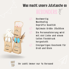 Gefüllte Ostertasche - Frühstücksbrett "Tiere Aquarell" personalisiert