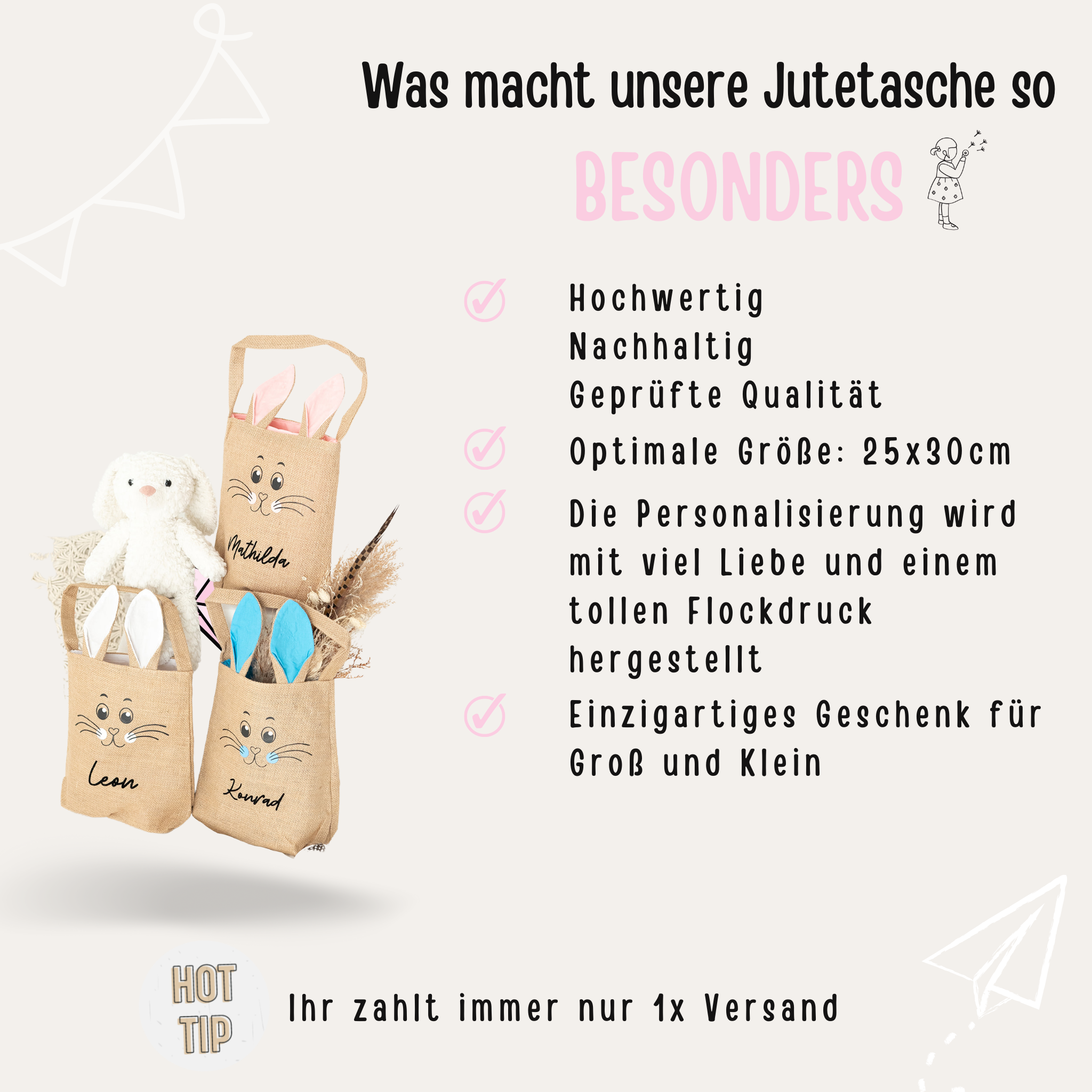 Gefüllte Ostertasche - Nachziehtier "Löwe" personalisiert