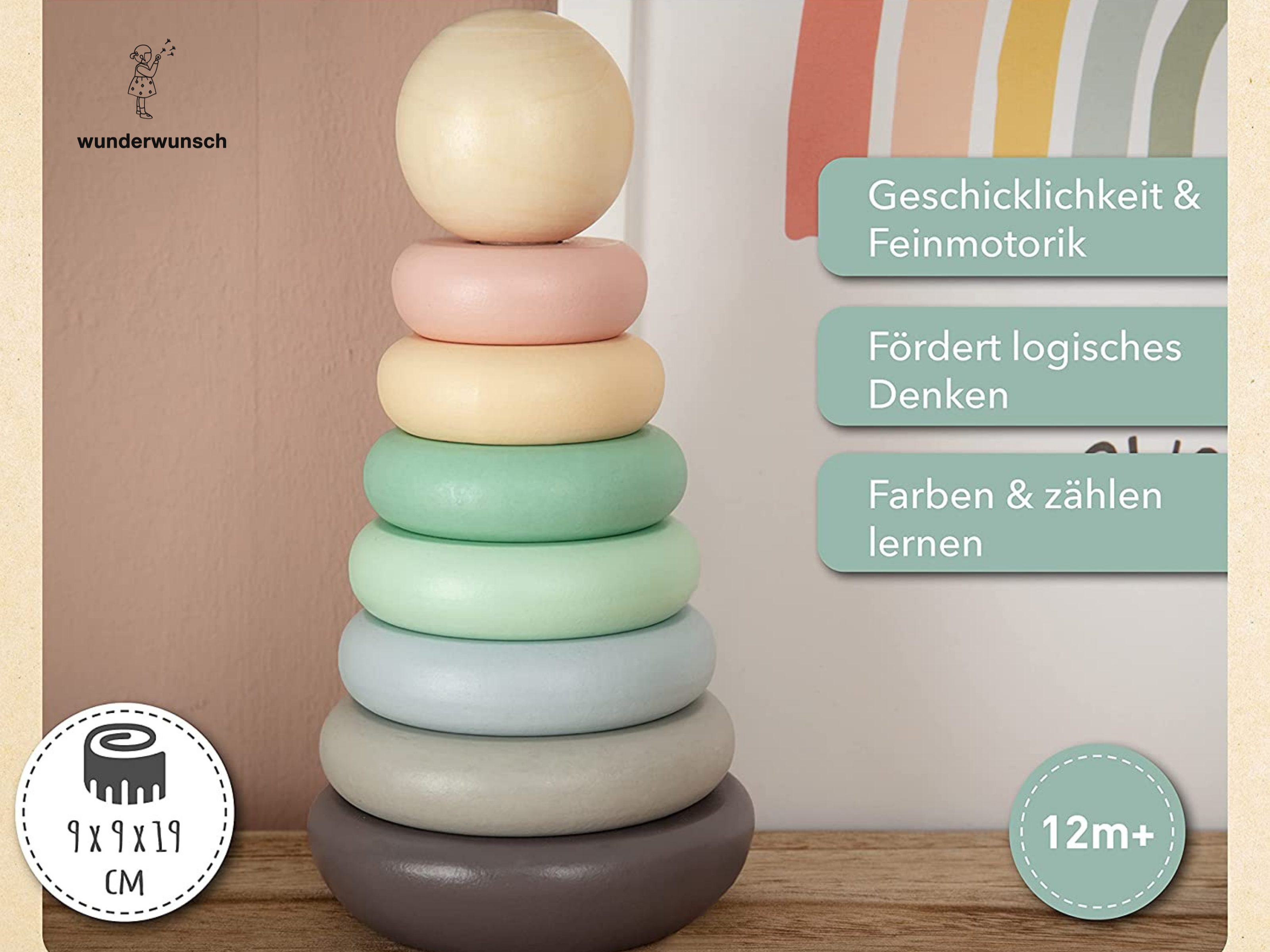 Stapelturm Holz personalisiert - rosa und blau