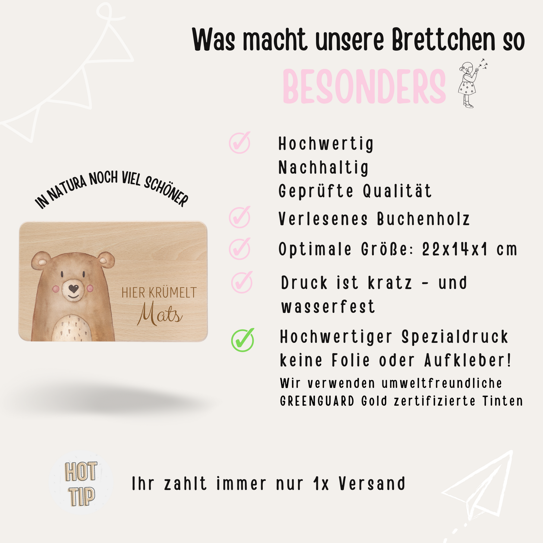 Frühstücksbrettchen personalisiert - Tier Aquarell