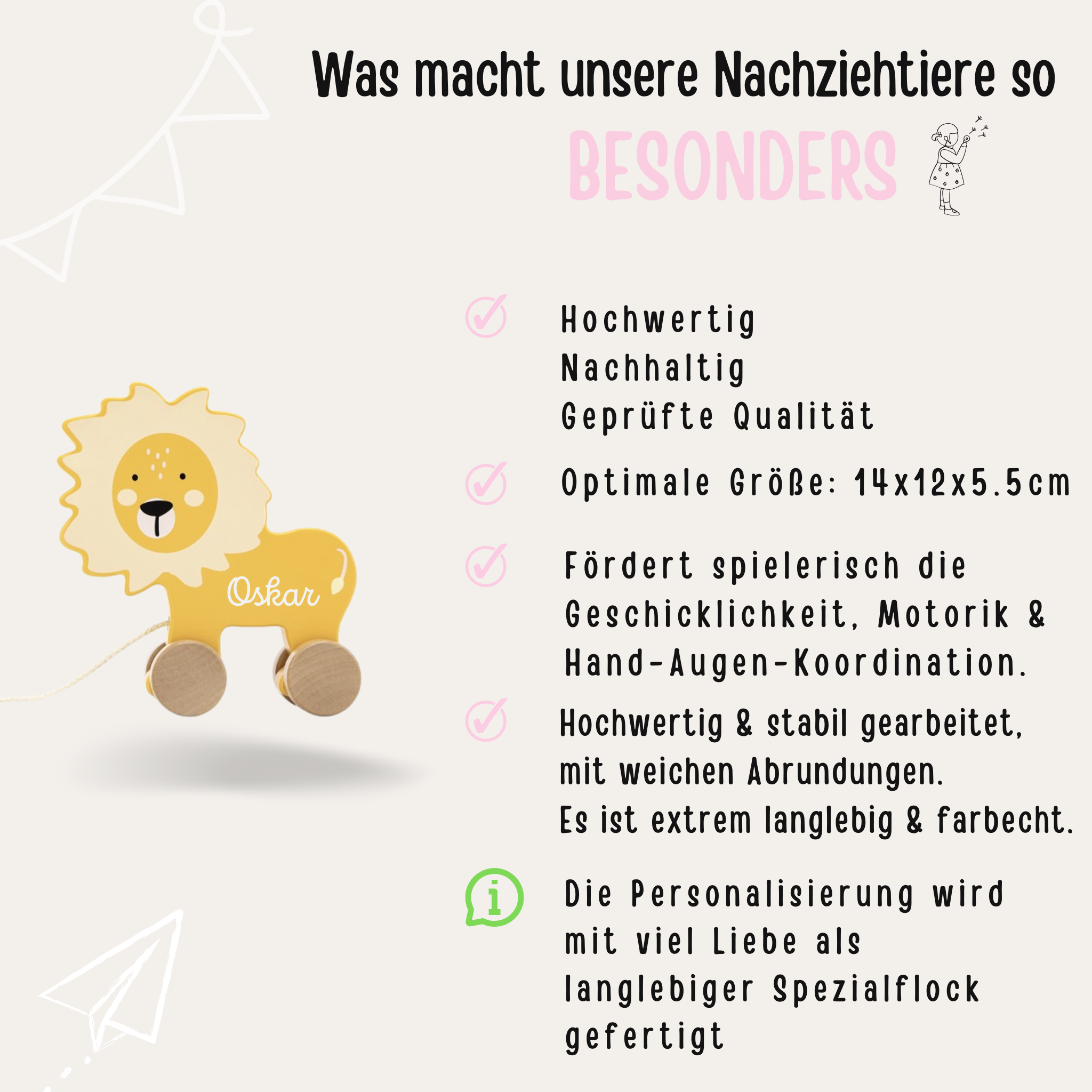 Gefüllte Ostertasche - Nachziehtier "Löwe" personalisiert