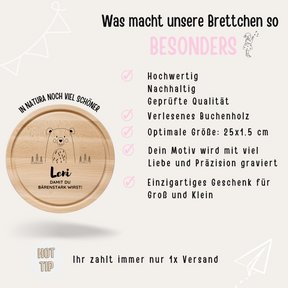 Schneidebrett Holz rund personalisiert - Tier Bäume Gravur