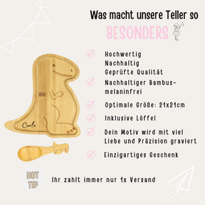 Kinderteller mit Kinderlöffel personalisiert - T-Rex