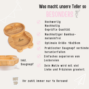 Kinderteller mit Saugnapf - Elefant, Pinguin, Dinosaurier