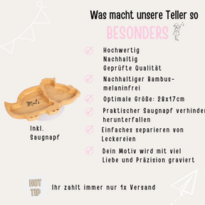 Kinderteller mit Saugnapf - Elefant, Pinguin, Dinosaurier