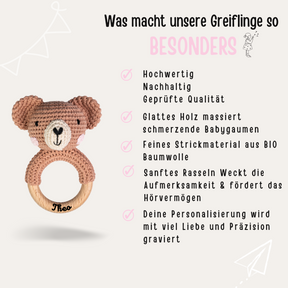 Babyrassel personalisiert - Bär und Hase