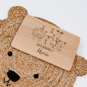 Frühstücksbrettchen personalisiert - Tierfamilie Blume Gravur