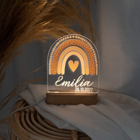 LED Nachtlicht Kinder personalisiert - Regenbogen beige Aquarell