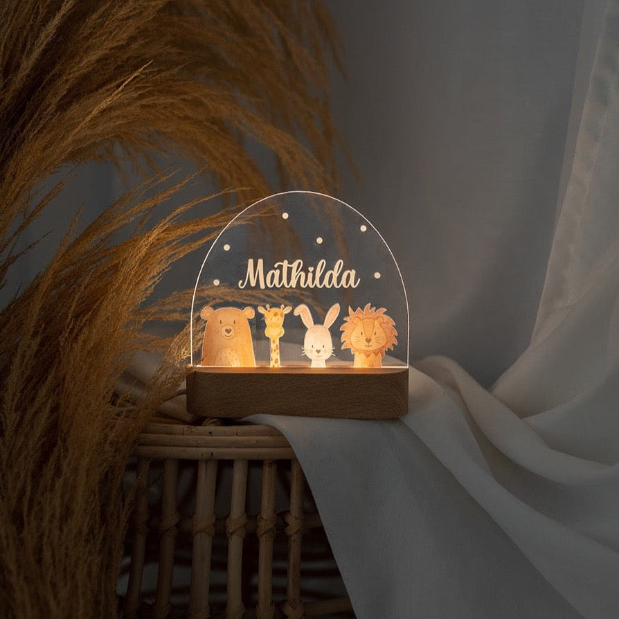 LED Nachtlicht Kinder personalisiert - Tiere unten Aquarell