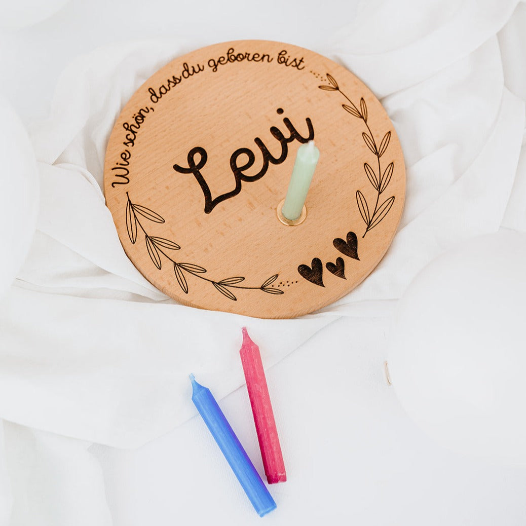 Geburtstagsteller Holz personalisiert - Name Gravur