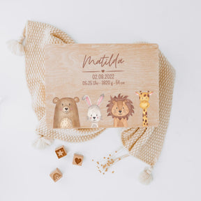 Erinnerungsbox Baby personalisiert - Tiere unten Aquarell