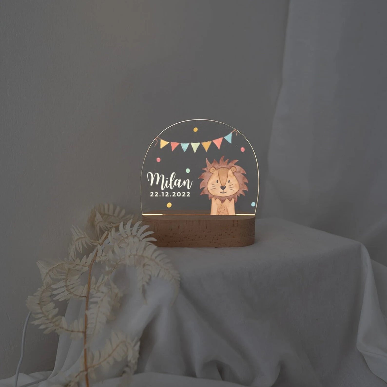 LED Nachtlicht Kinder personalisiert - Tier Girlande Aquarell