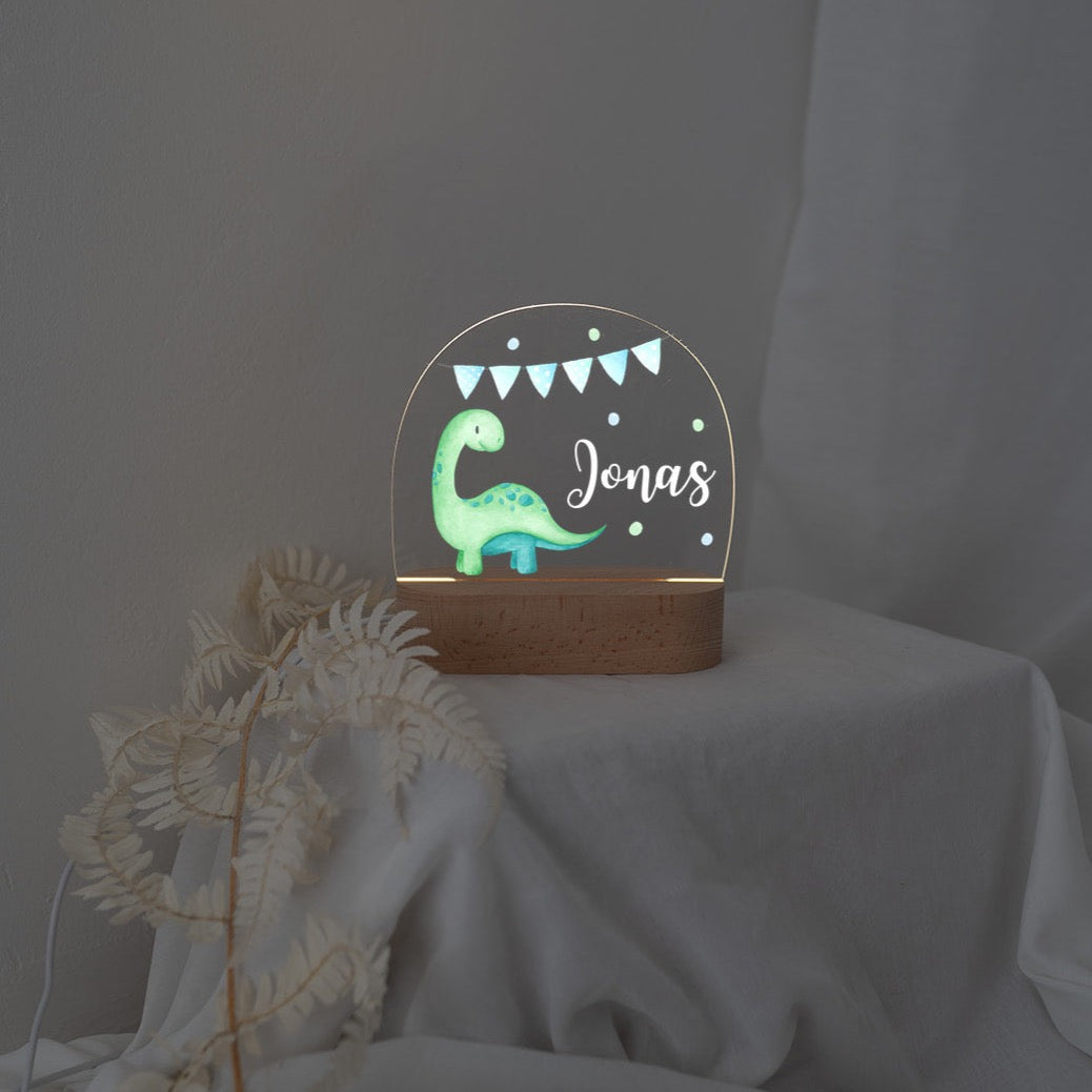 LED Nachtlicht Kinder personalisiert - Dinosaurier Girlande Aquarell