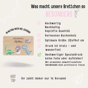 Frühstücksbrettchen personalisiert - Dinosaurier Aquarell