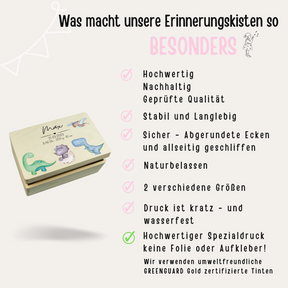 Erinnerungsbox Baby personalisiert - Dinosaurier Aquarell