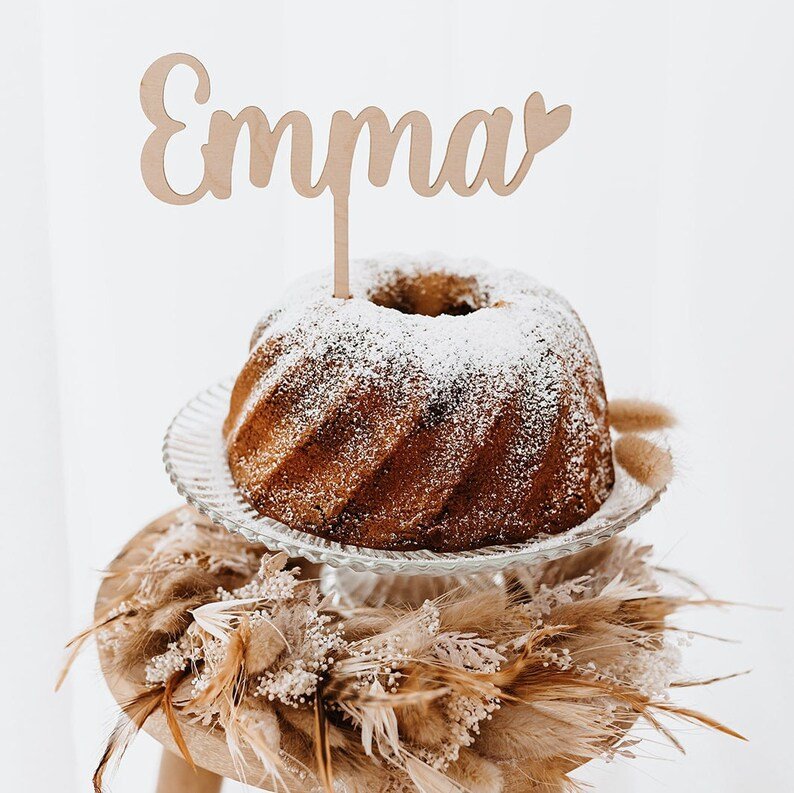 Caketopper aus Holz und Acryl - Name mit Herz - wunderwunsch