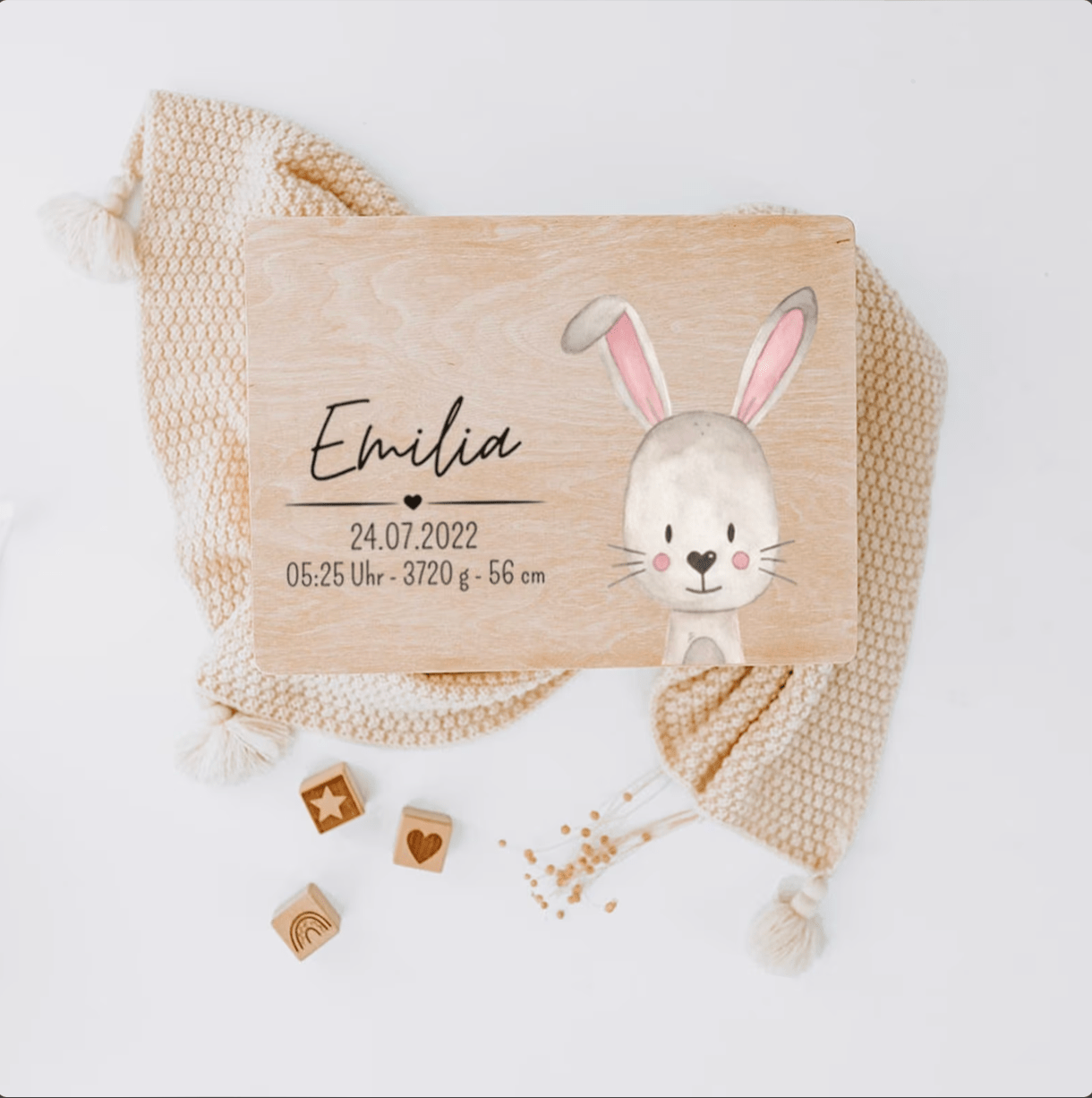 Erinnerungsbox Holz mit Wunschdaten – Tier Aquarell - wunderwunsch