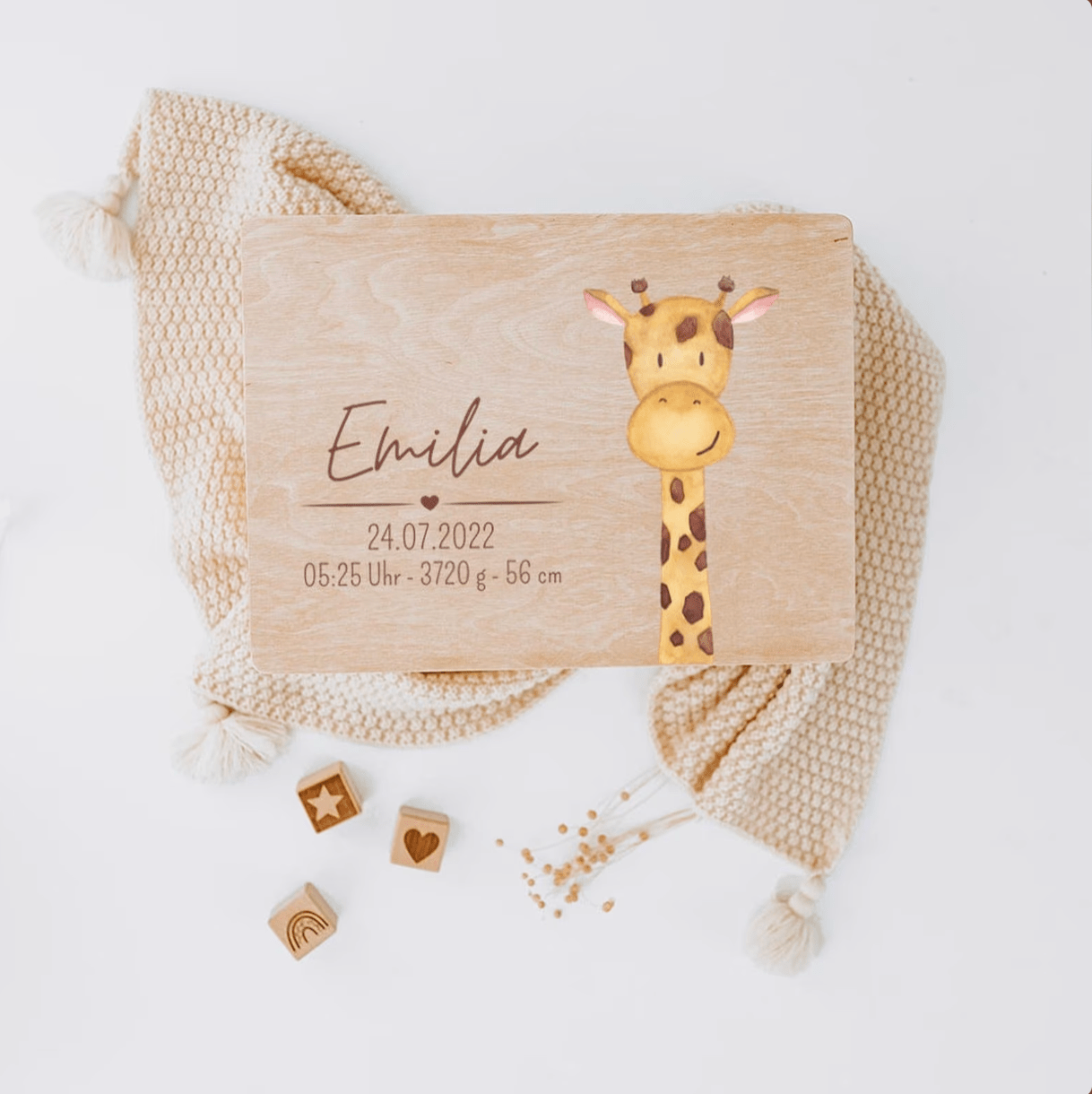 Erinnerungsbox Holz mit Wunschdaten – Tier Aquarell - wunderwunsch