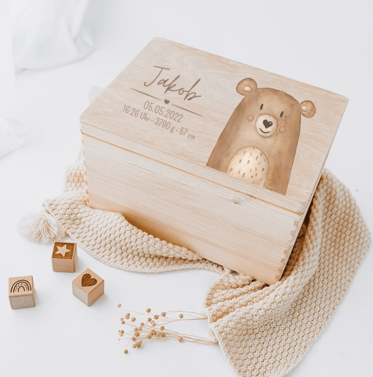Erinnerungsbox Holz mit Wunschdaten – Tier Aquarell - wunderwunsch